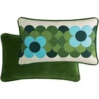 Retro Flower Stripe Cushion - Green Mix, Cotton alternate view