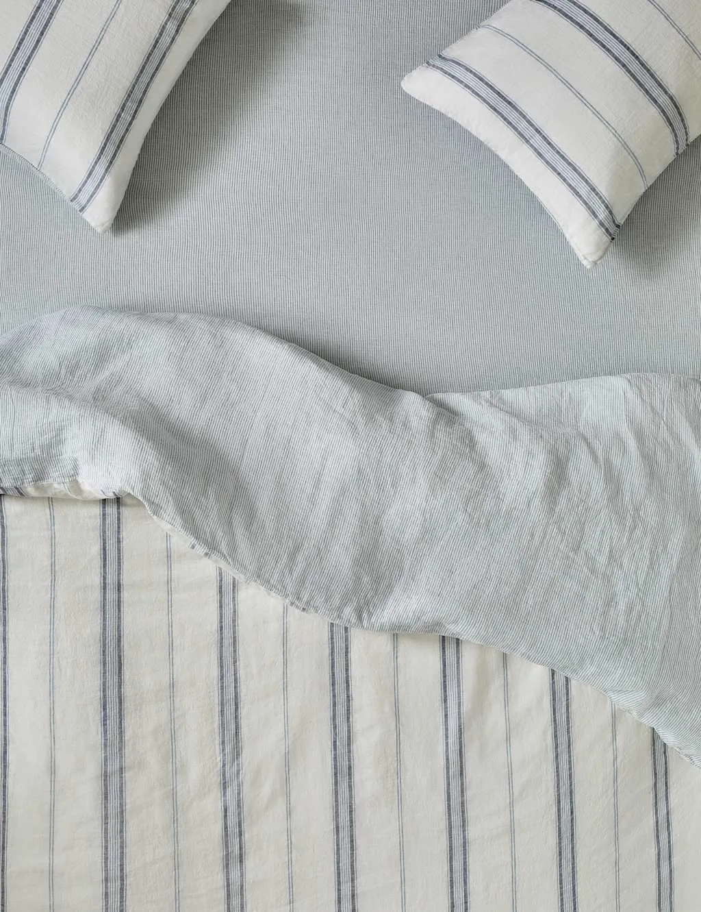 Farmhouse Stripe Fitted Sheet - Blue Mix, Pure Linen product