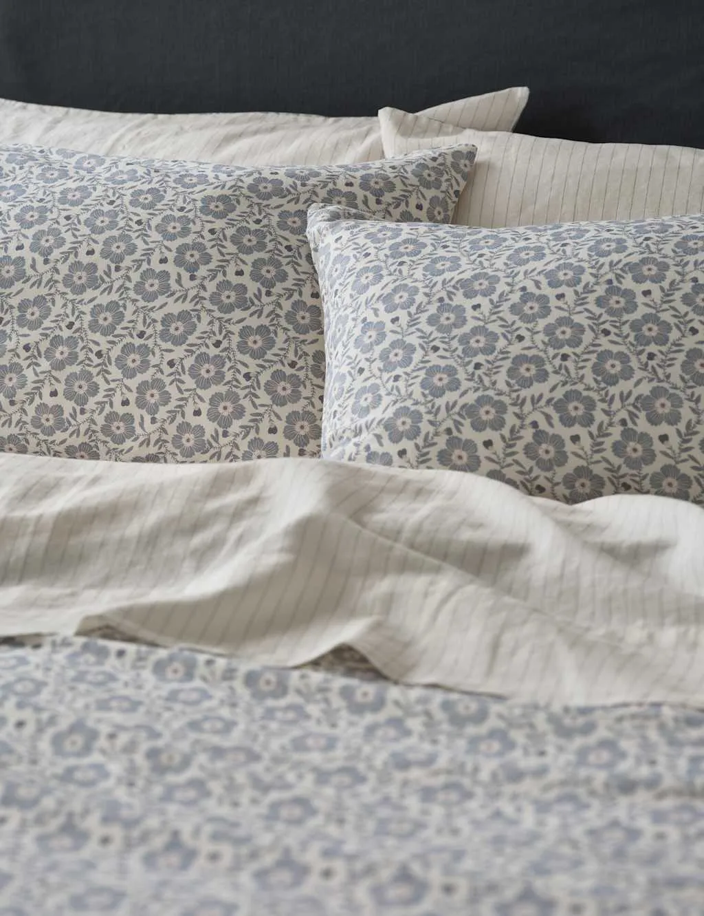 Folk Floral 2 Pack Pillowcases - Blue Mix, Linen product