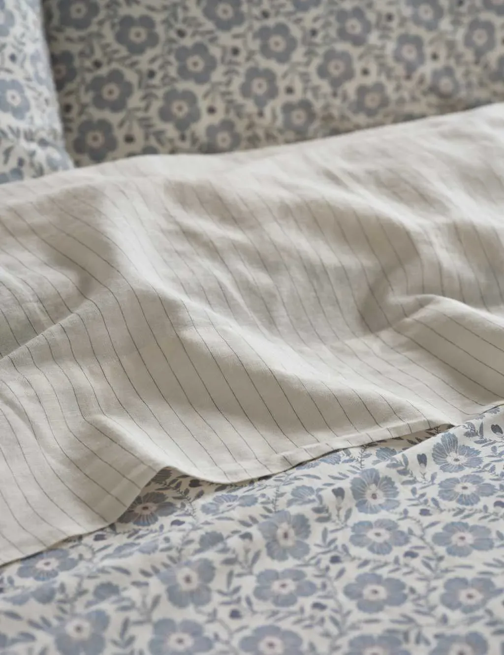Folk Floral Flat Sheet - Grey Mix, Linen product