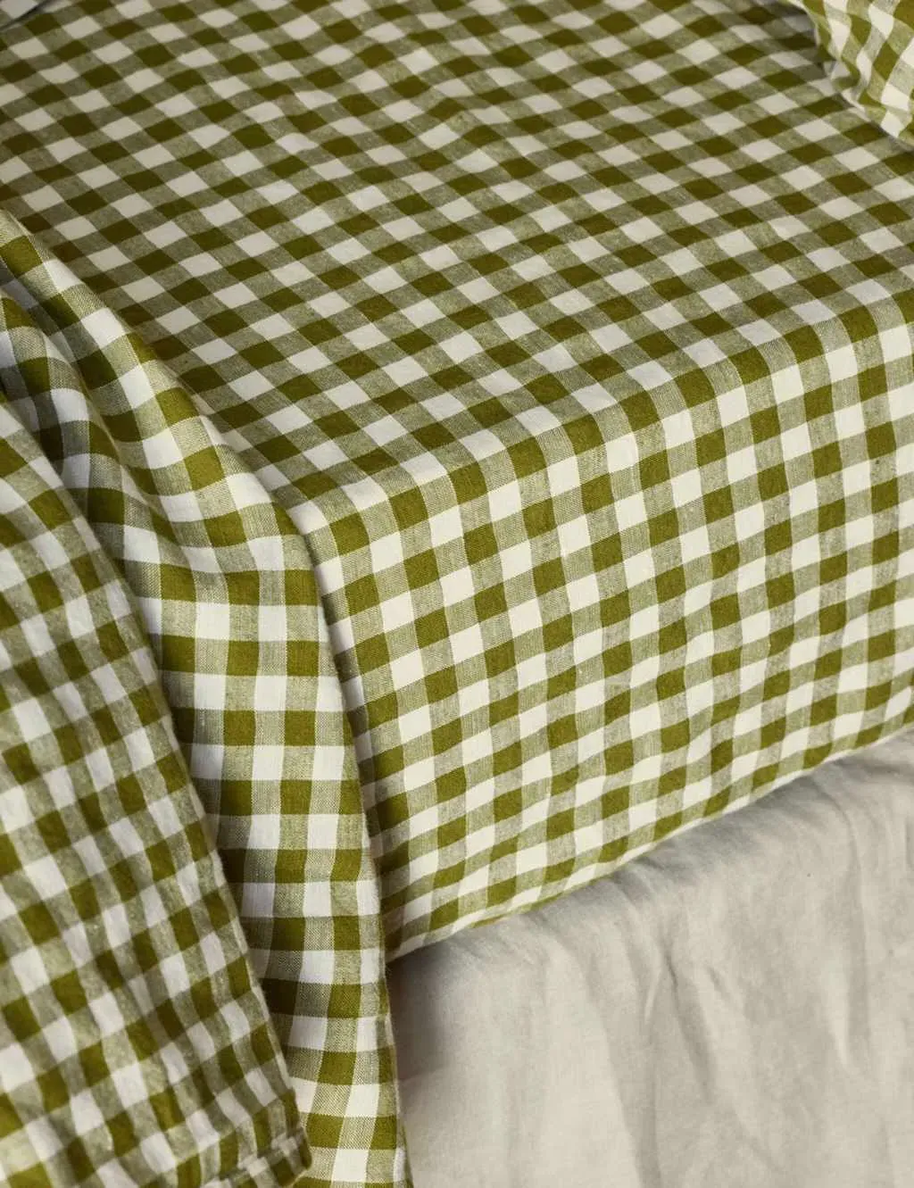 Linen Rich Gingham Fitted Sheet - Green Mix product