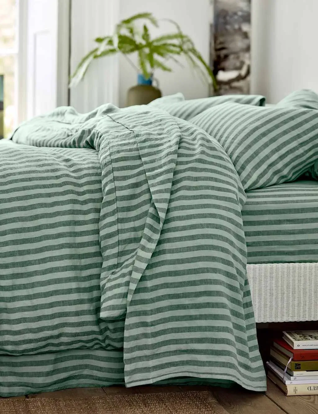 Pembroke Striped Flat Sheet - Green Mix, Linen product