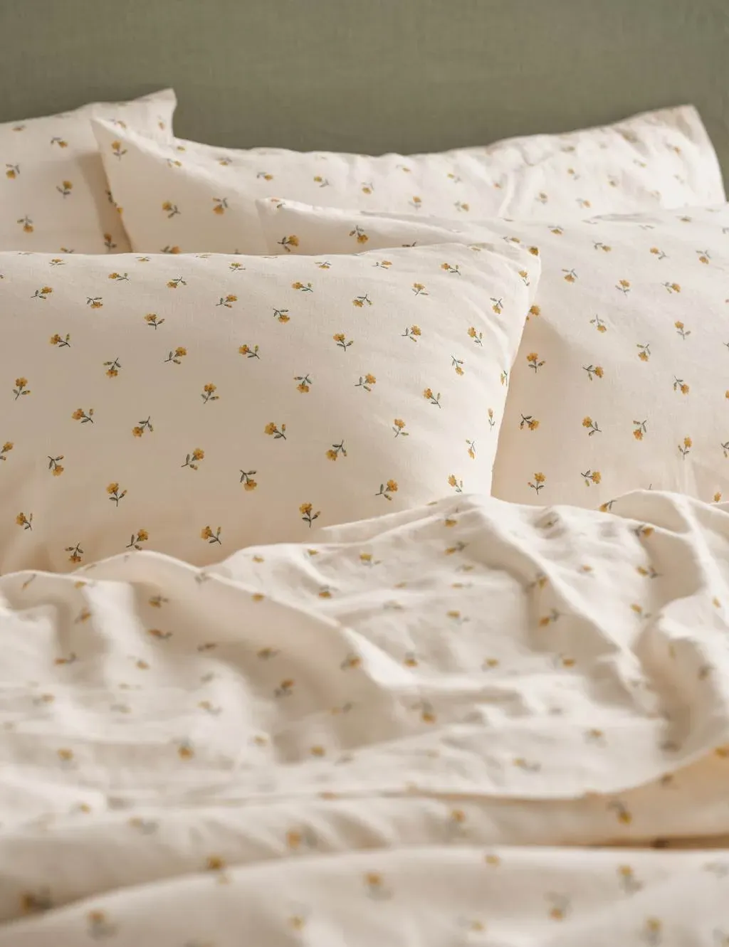 Posy Bud 2 Pack Pillowcases - Yellow Mix, Linen Cotton Blend product