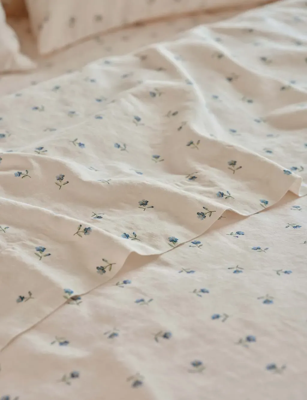 Posy Bud Linen Blend Flat Sheet - Light Blue Mix product