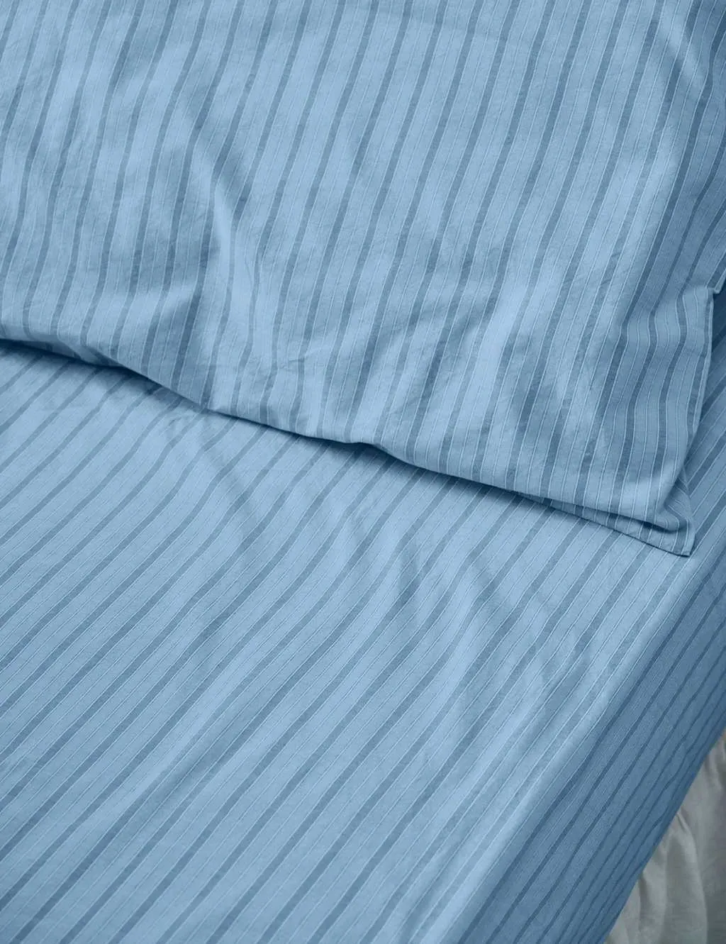 Pure Cotton Striped Fitted Sheet - Blue Mix product