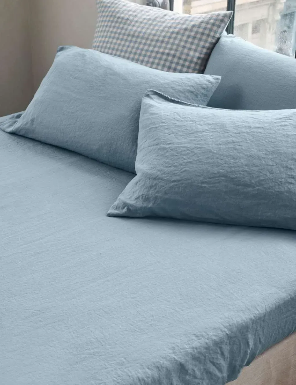 Pure Linen Fitted Sheet - Blue product
