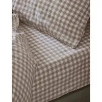 Pure Linen Gingham Fitted Sheet - Oatmeal Mix, Linen alternate view