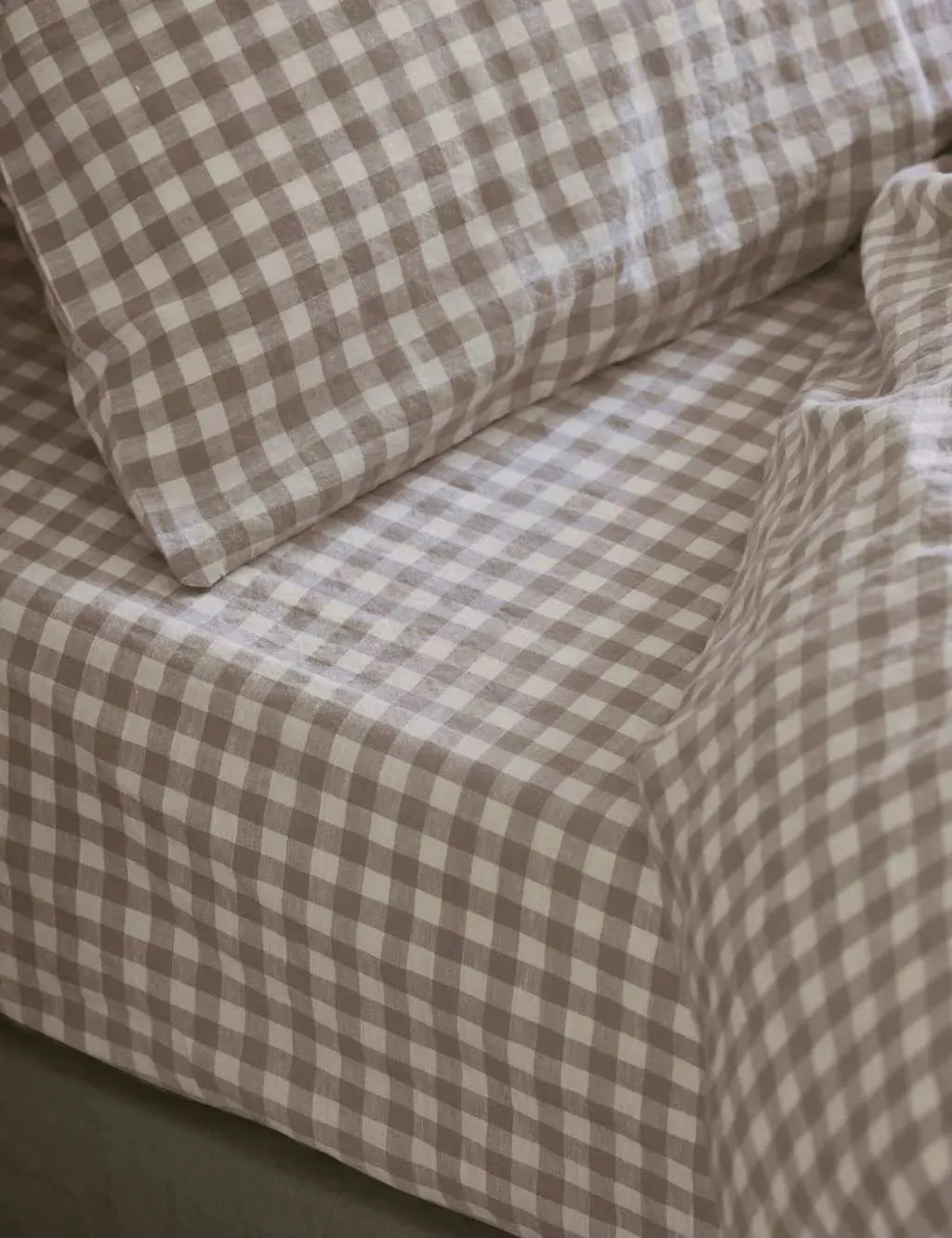 Pure Linen Gingham Fitted Sheet - Oatmeal Mix, Linen product