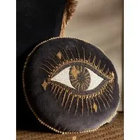 Beaded Eye Round Cushion - Black Mix, Velvet alternate view