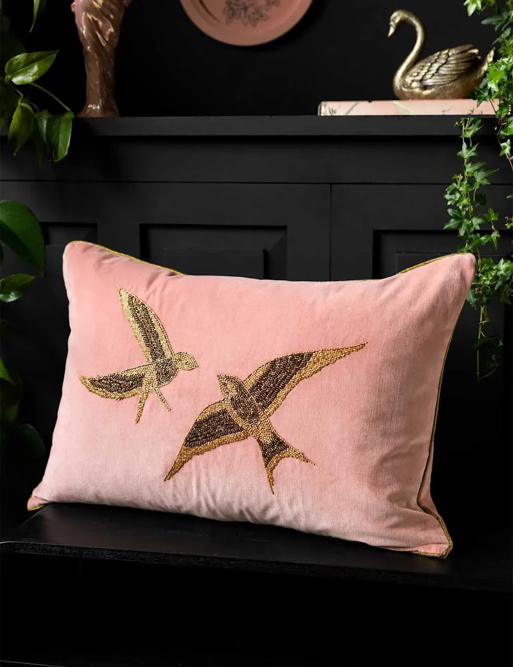 Beaded Love Birds Piped Cushion - Pink Mix product