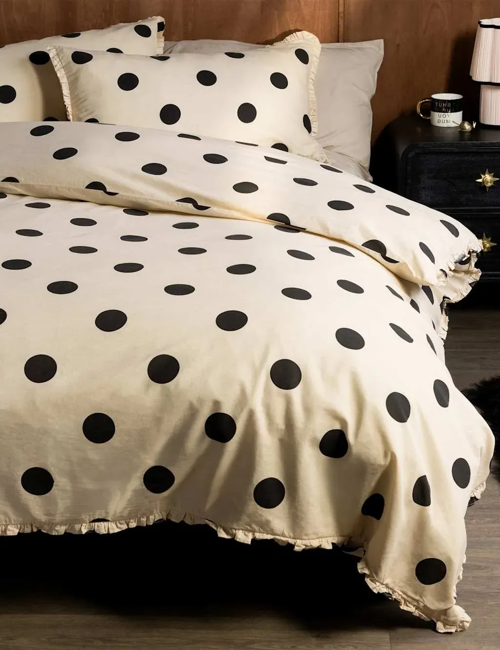 Dot Noir Ruffled Bedding Set - White Mix, Pure Slub Cotton product