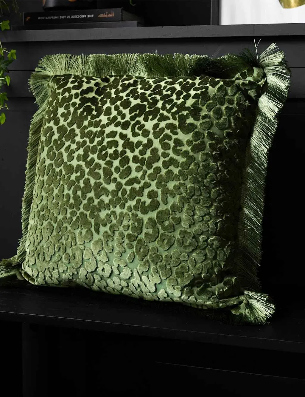 Leopard Love Square Velvet Cushion - Green product