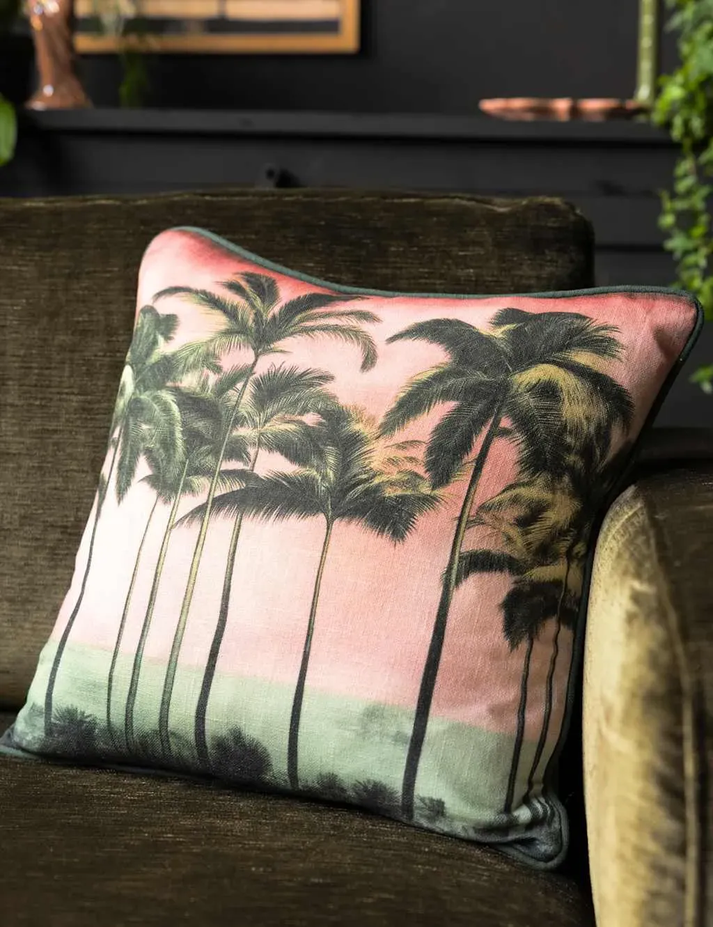 Palm Paradise Piped Cushion - Pink Mix, Cotton product