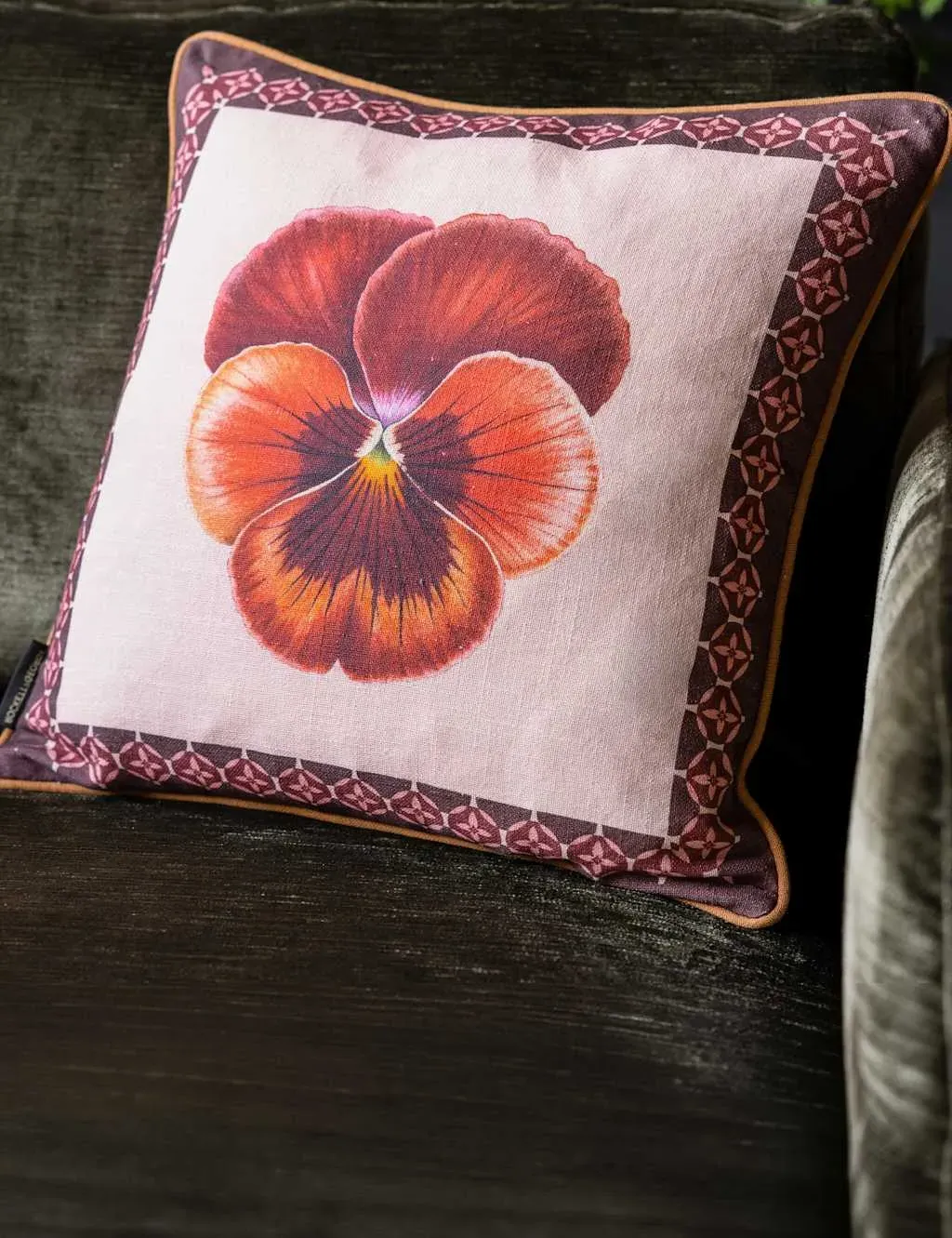 Pansy Muse Piped Cushion - Pink Mix, Cotton product