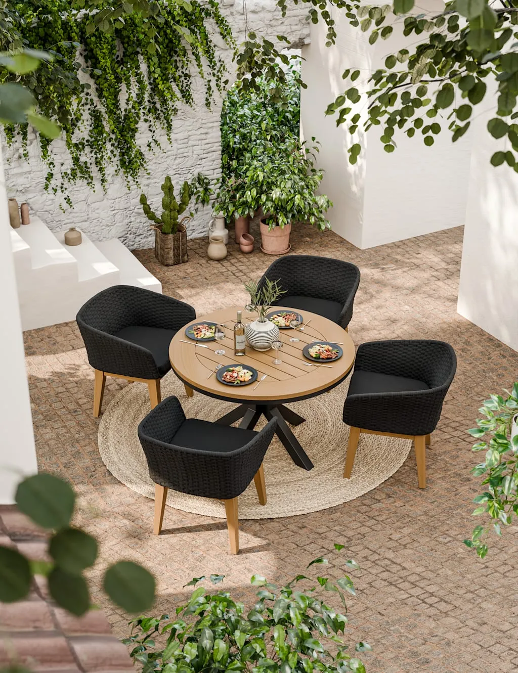 Tuscany 4-Seater Round Dining Set - Black Mix, Aluminium & Teak product