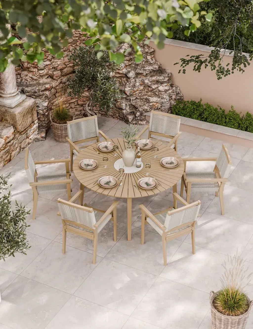Roma 6-Seater Round Garden Dining Set - Natural Mix, Acacia product