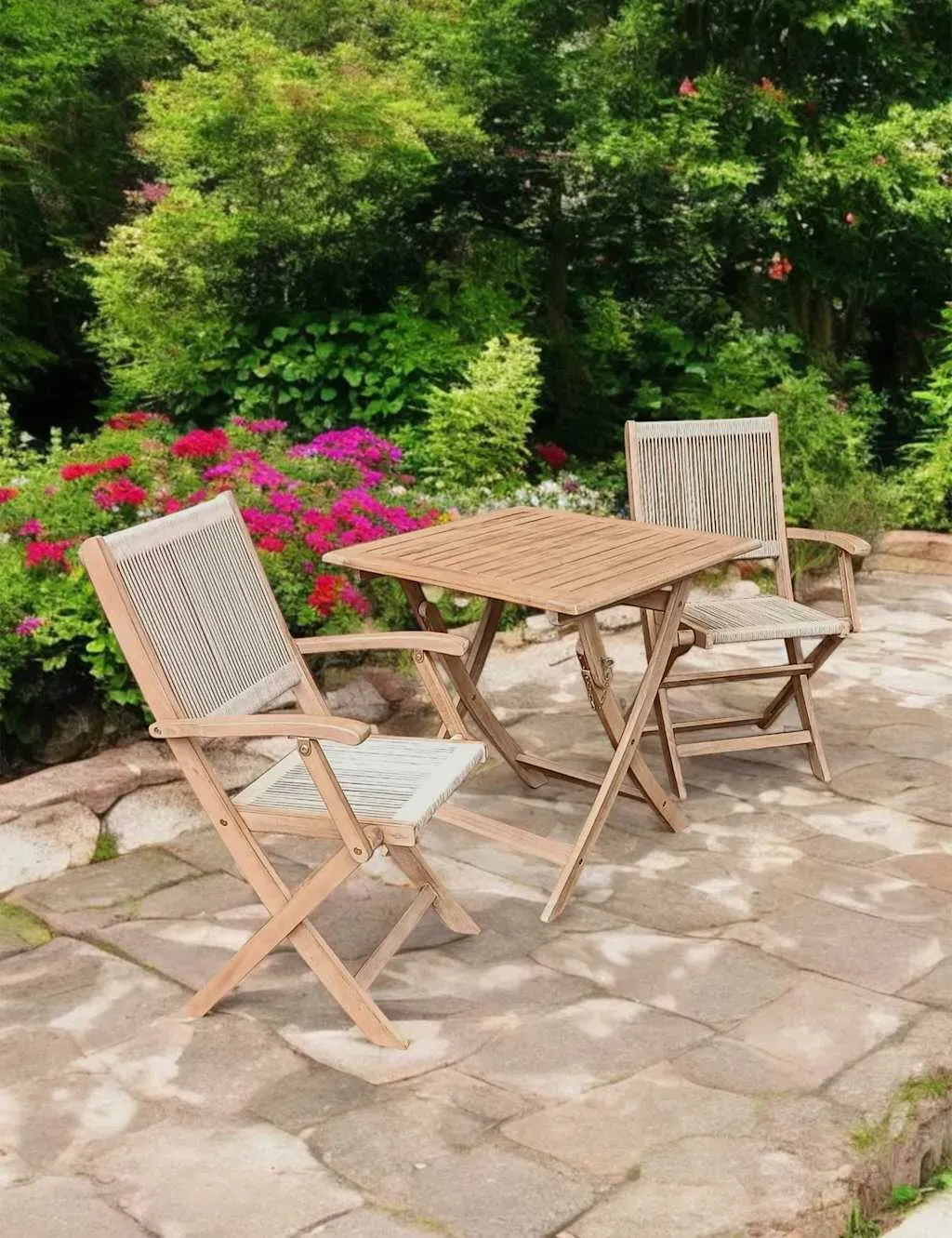 London 2-Seater Rope Bistro Folding Set - Natural, Wood product