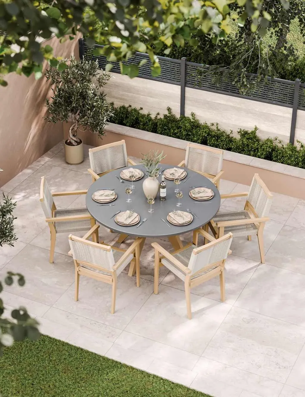 Luna & Roma 6-Seater Round Dining Set with Stacking Chairs - Cream Mix product