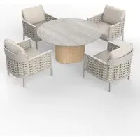 Olma Round Dining Table and 4 Armchairs Set - Grey alternate view