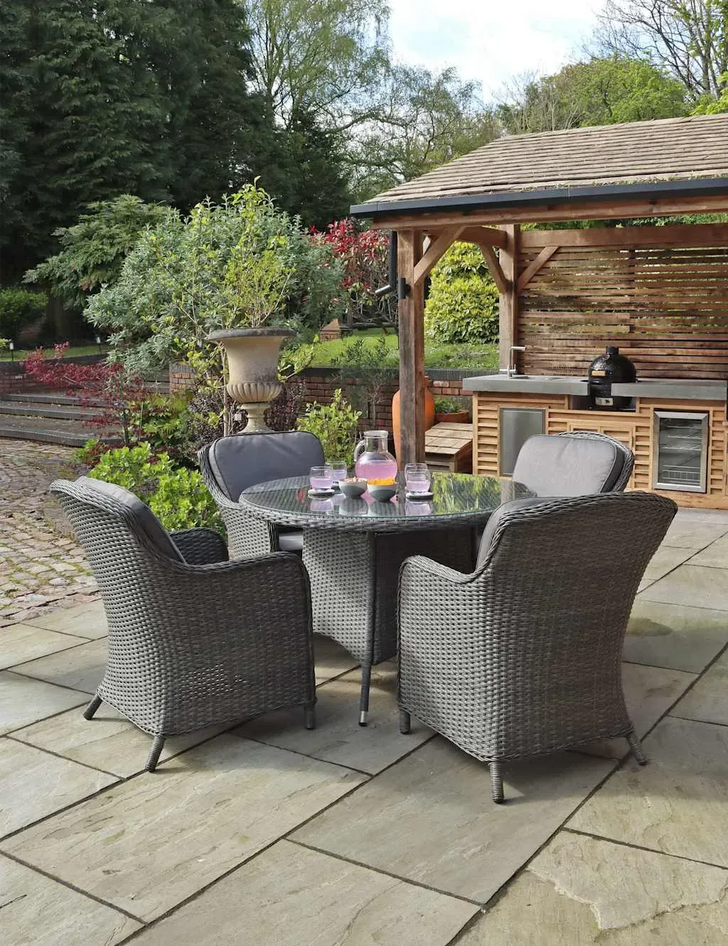 Paris Rattan 4-Seater Round Dining Set - Grey product