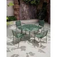 Porto 4-Seater Round Outdoor Dining Set - Green, Steel alternate view