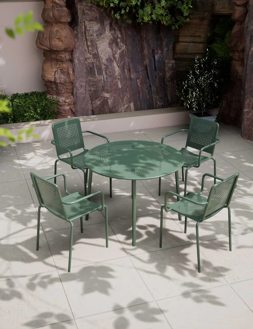 Porto 4-Seater Round Outdoor Dining Set - Green, Steel product
