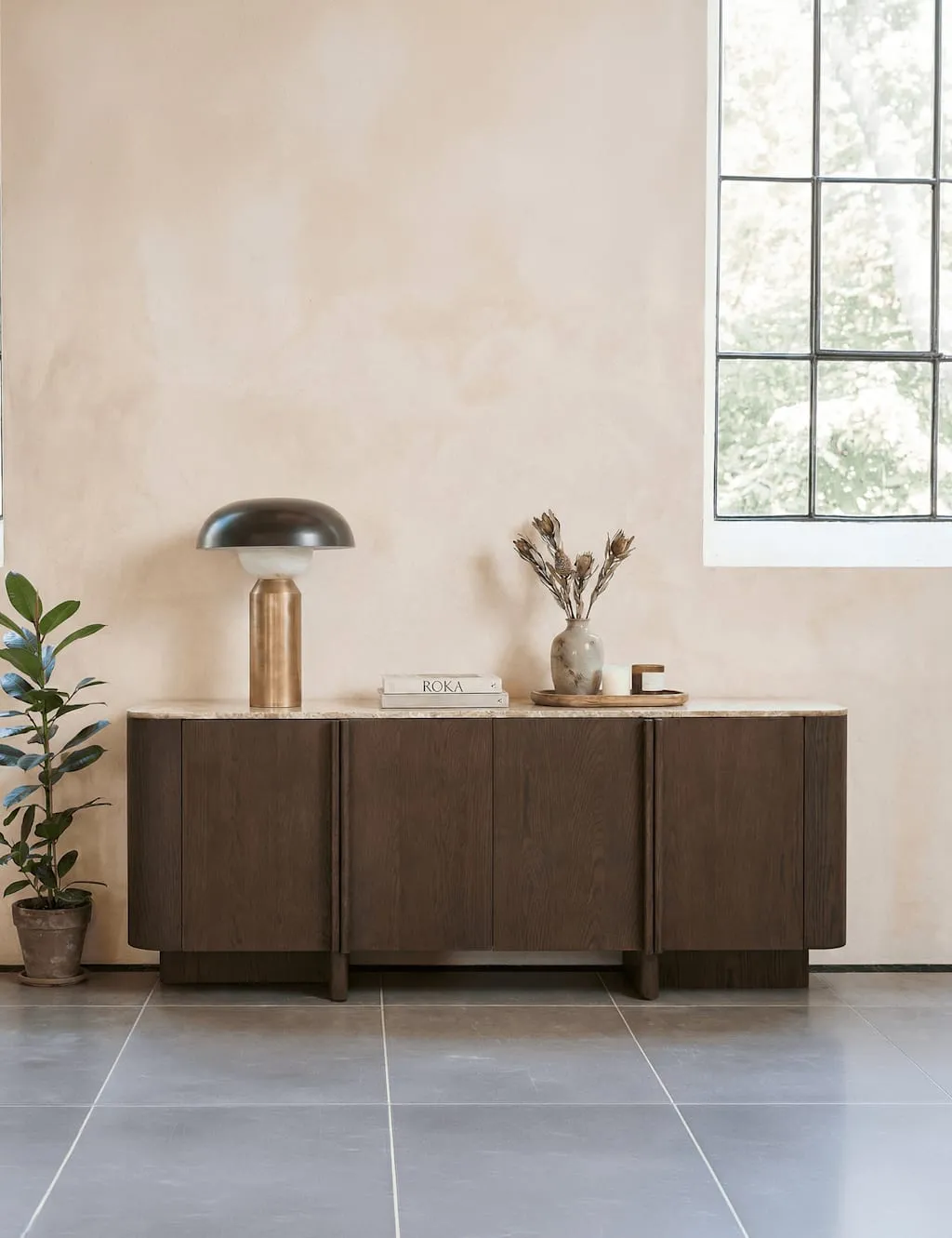 Roka 4 Door Sideboard - Brown, Wood & Marble product