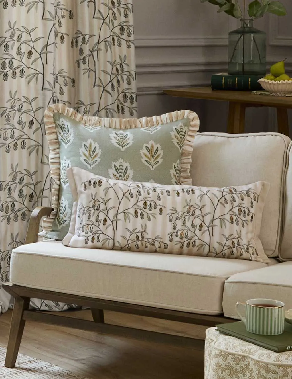 Embroidered Chinese Lanterns Cushion - Natural Mix product