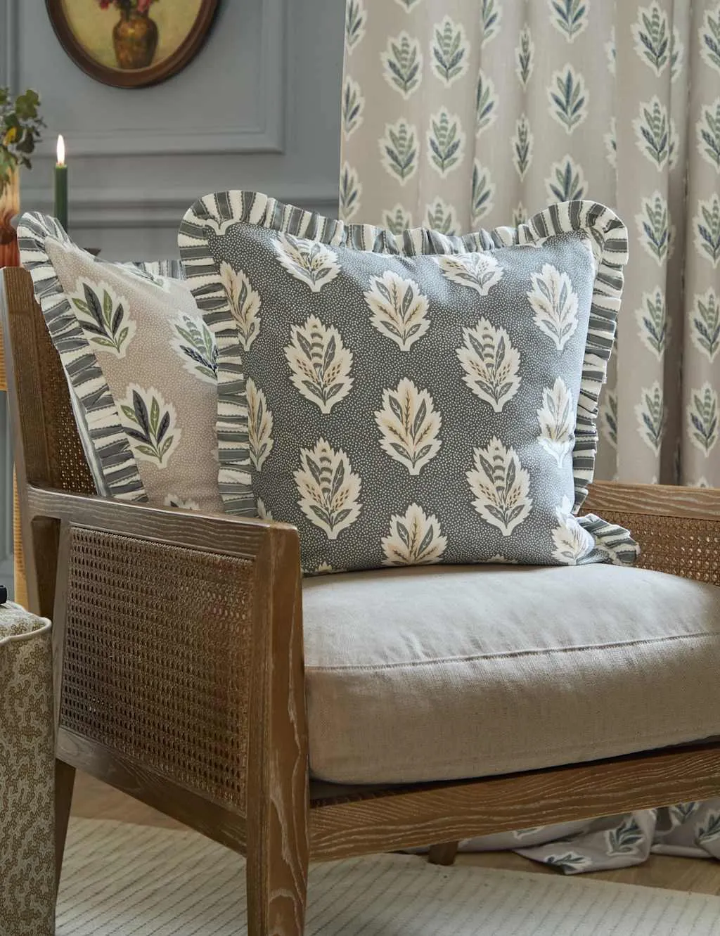 Sessile Leaf Ruffle Square Cushion - Blue Mix, Cotton product