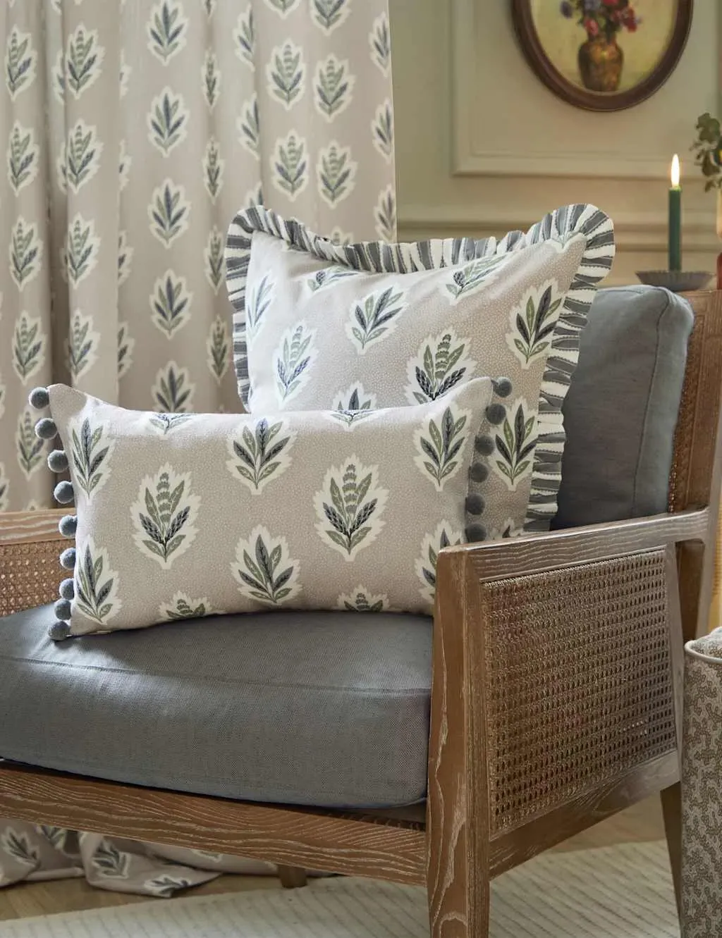 Sessile Leaf Striped Scatter Cushion with Pom Pom Trim - Natural Mix product