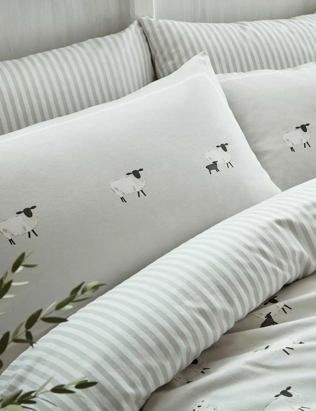 2 Pack Brushed Cotton Sheep Print Pillowcases - Grey Mix product