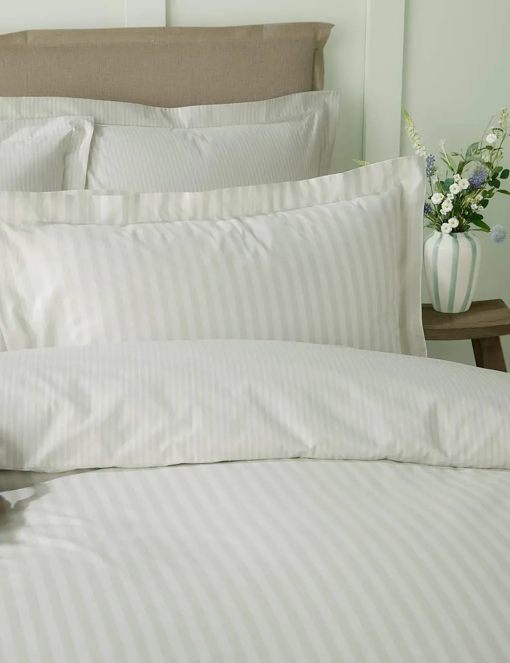 Uppingham Stripe 2 Pack Pillowcases - White Mix, Cotton product