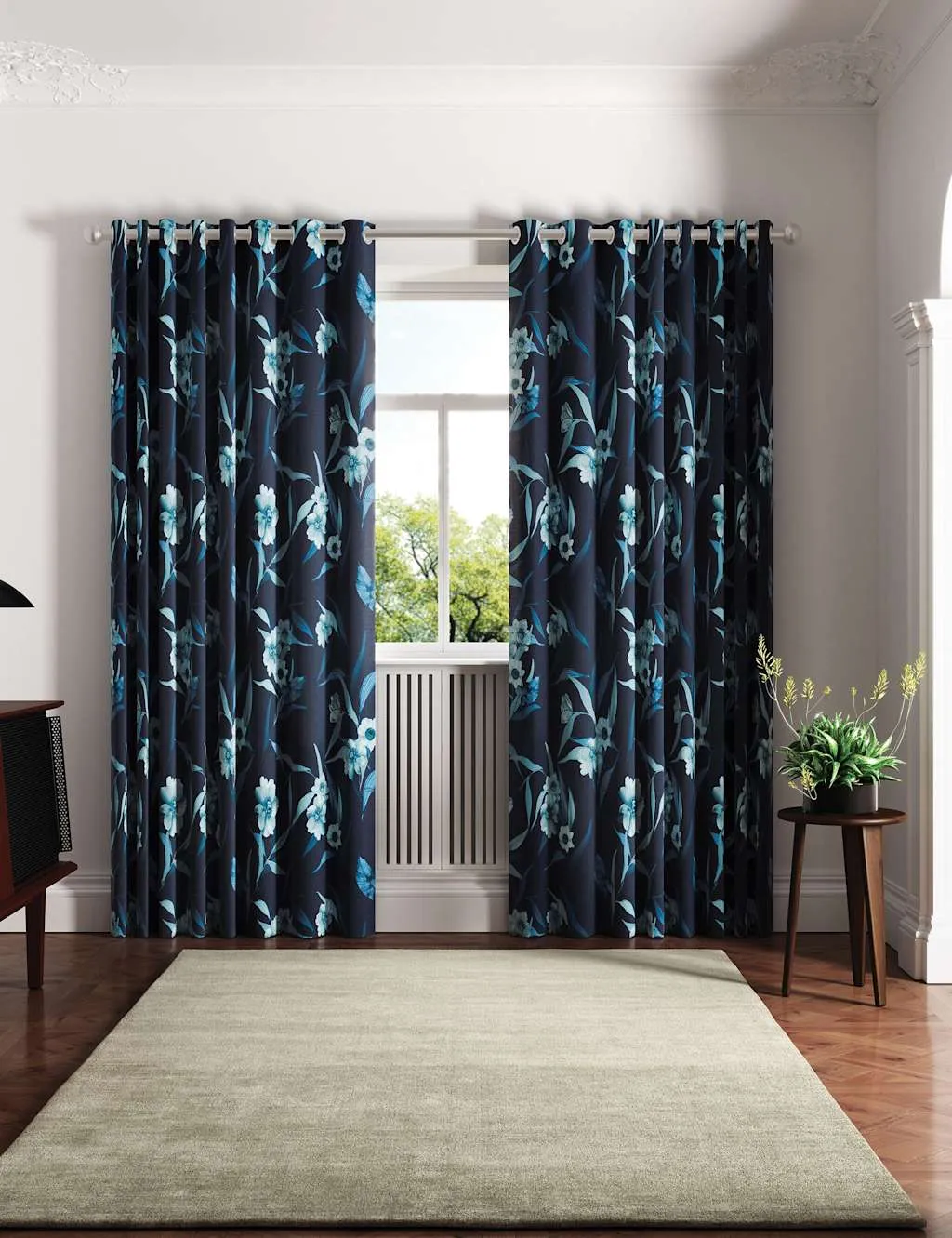 Cabana Lined Eyelet Curtains - Navy, Cotton product
