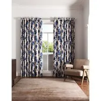 Midnight Garden Eyelet Lined Curtains - Blue, Cotton alternate view