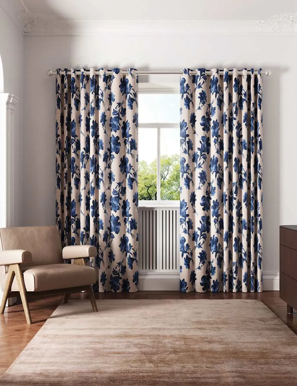 Midnight Garden Eyelet Lined Curtains - Blue, Cotton product