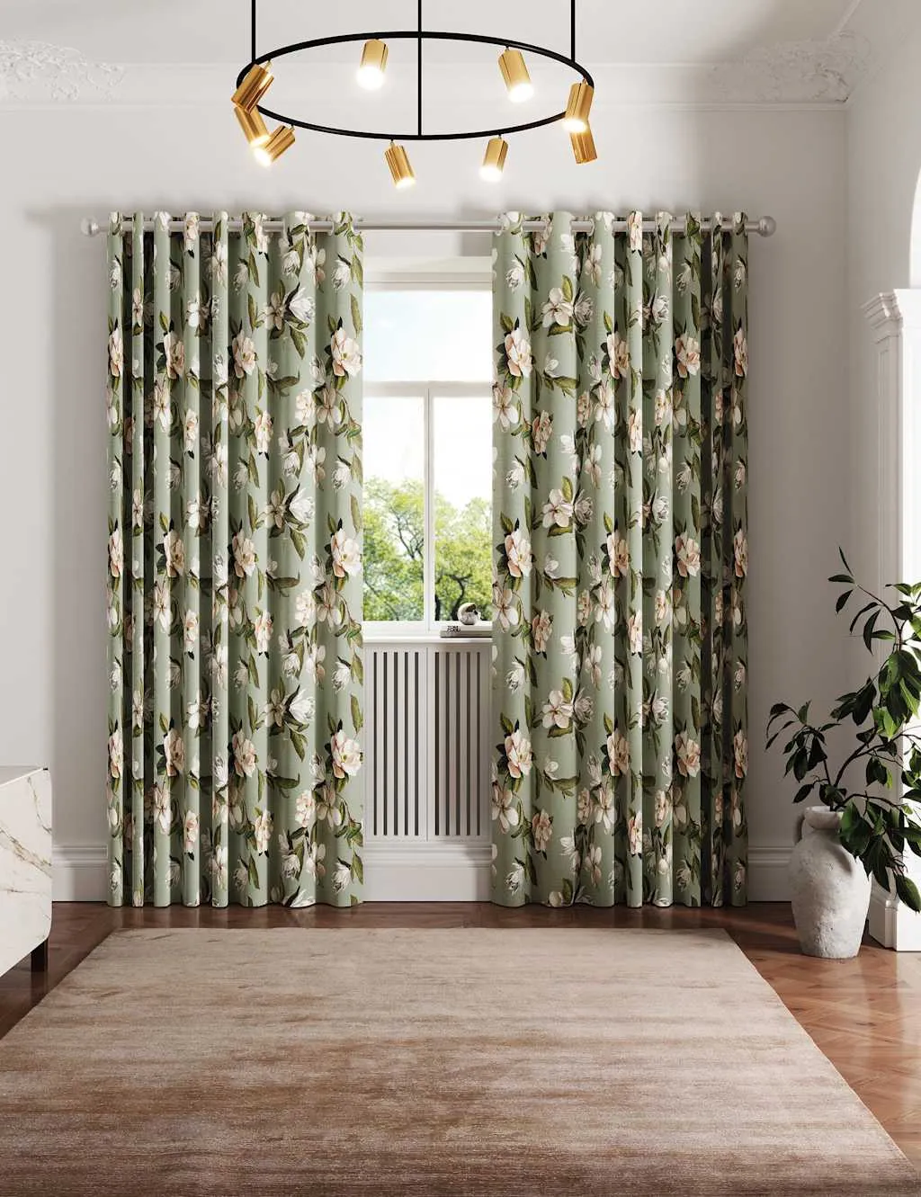 Opal Floral Lined Eyelet Curtains - Light Green, Cotton product