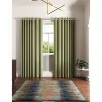 Palm Geo Lined Eyelet Curtains - Green, Cotton alternate view