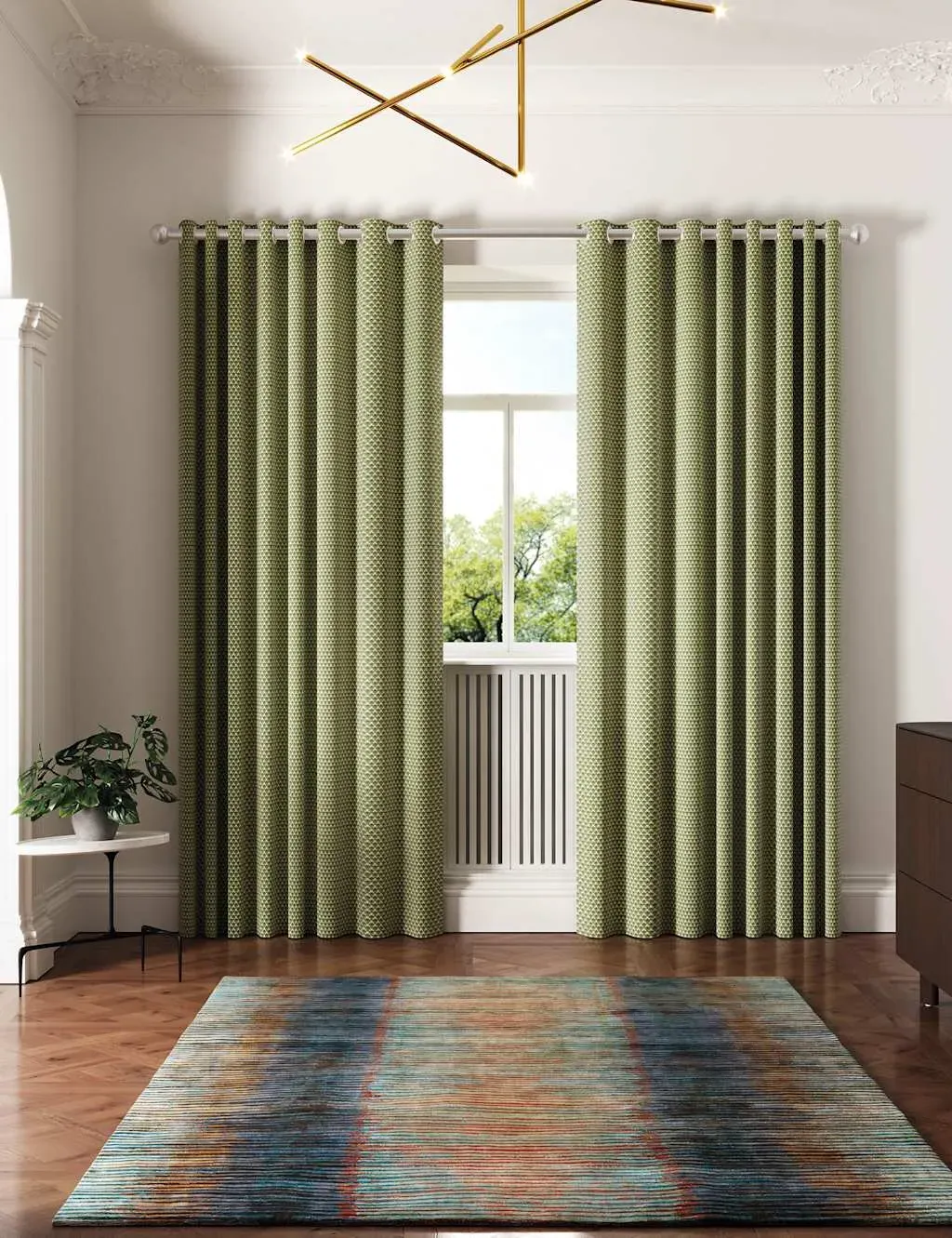 Palm Geo Lined Eyelet Curtains - Green, Cotton product