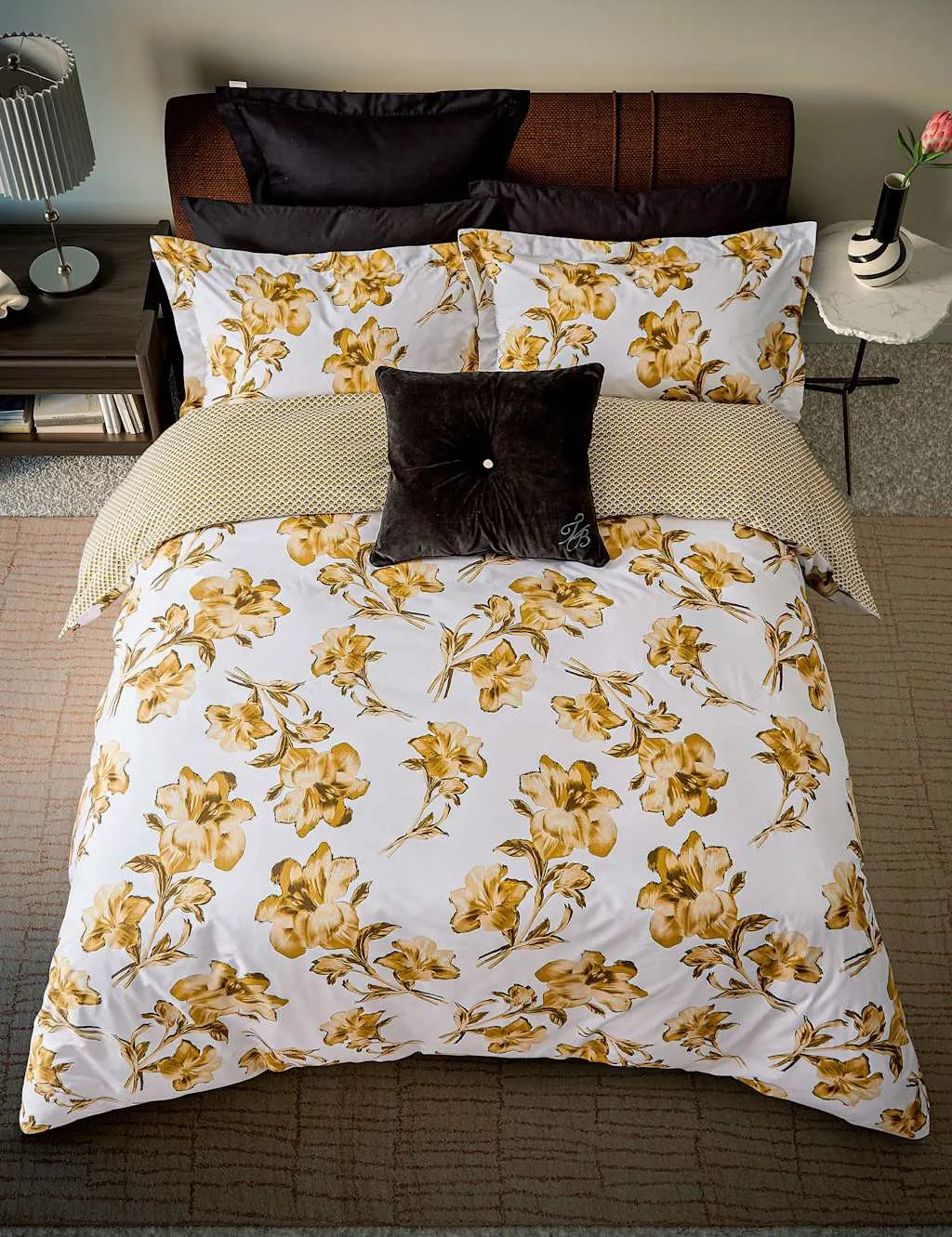 Ted Baker Square Cushion with Button Detail - Black, Velvet product