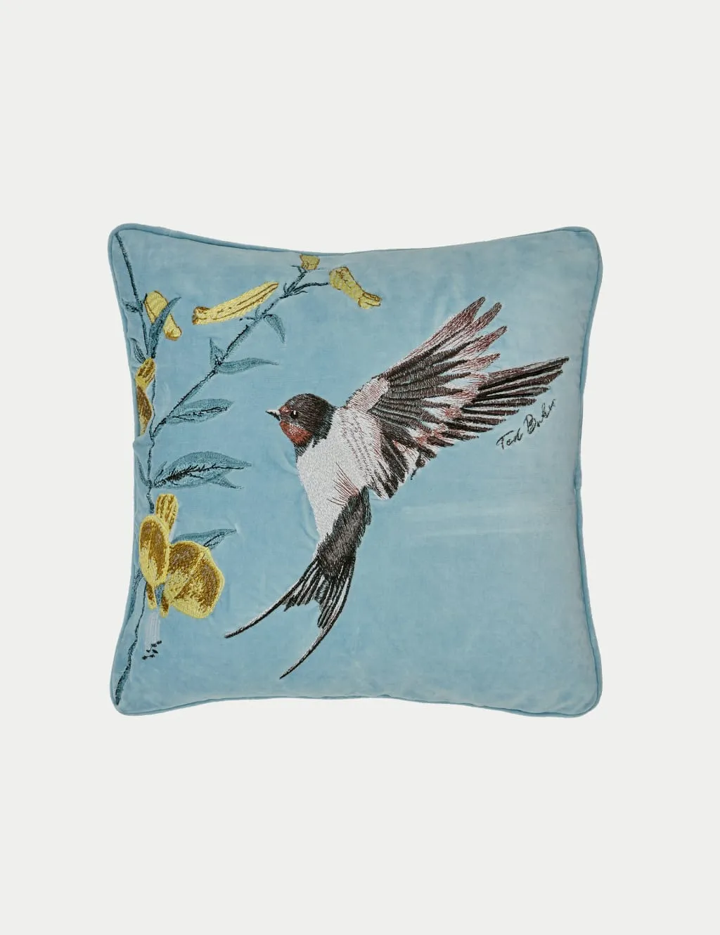 Velvet Botanical Birds Cushion - Duck Egg product