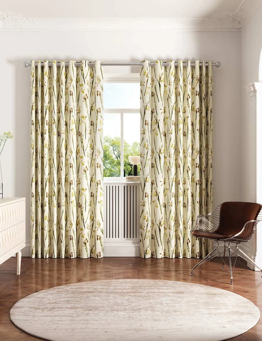 Wild Iris Lined Eyelet Curtains - Cream, Cotton product