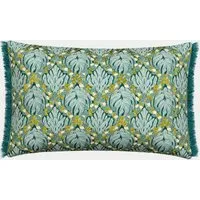 Botanical Harmony Scatter Cushion with Fringe - Teal, Cotton alternate view