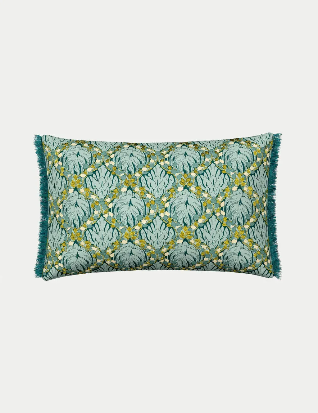 Botanical Harmony Scatter Cushion with Fringe - Teal, Cotton product