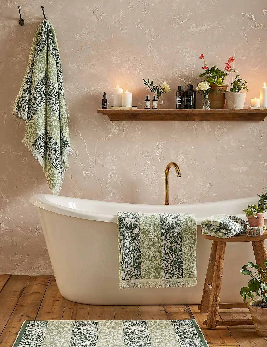 Pure Cotton Striped Floral Bath Mat - Green Mix product
