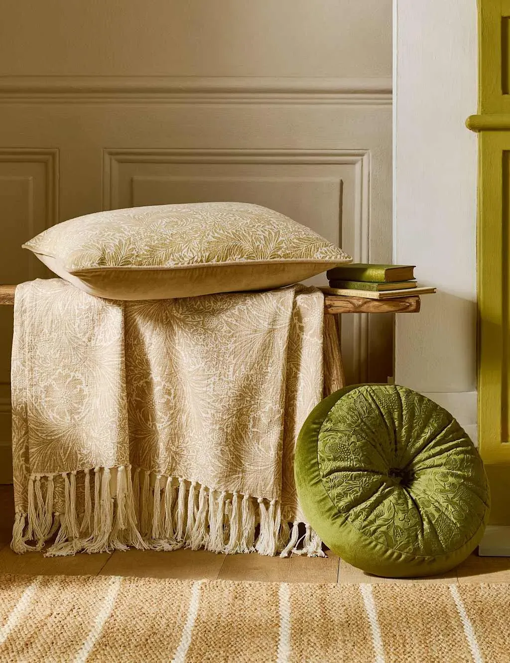 Strawberry Thief Round Cushion - Green, Velvet product