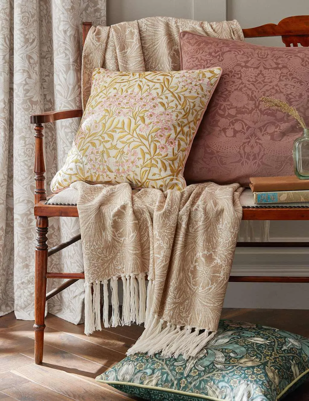 William Morris Michaelmas Daisy Embroidered Cushion - Pink, Cotton product