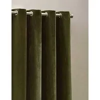 Chenille Velvet Eyelet Curtains - Olive alternate view