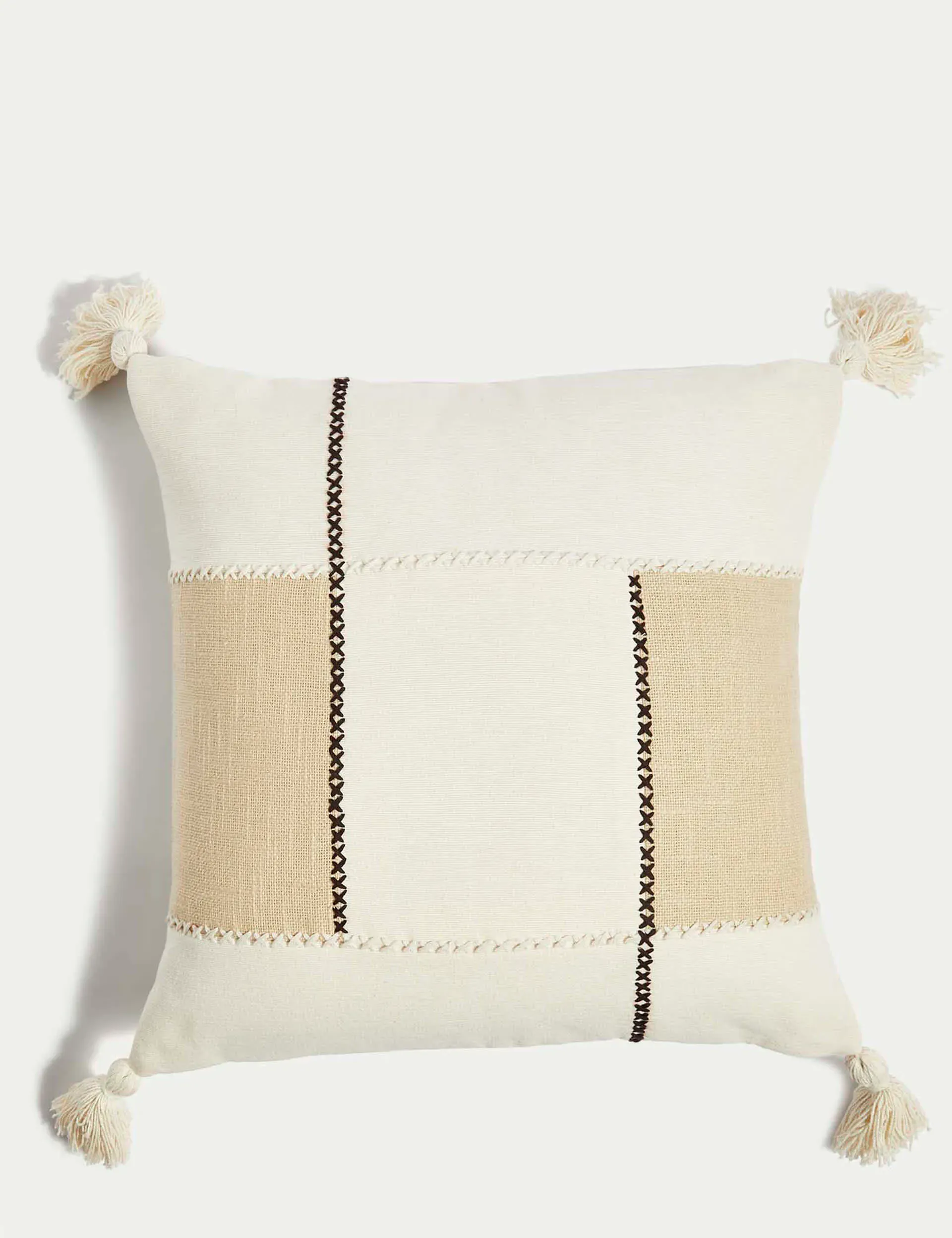 m-s-pure-cotton-embroidered-tassled-cushion-ecru-mix-ecru-mix image