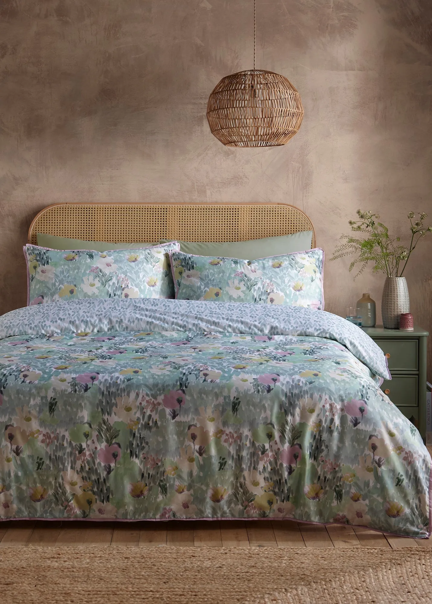 Abstract Floral Double Reversible Duvet Cover Set - Green, Cotton product