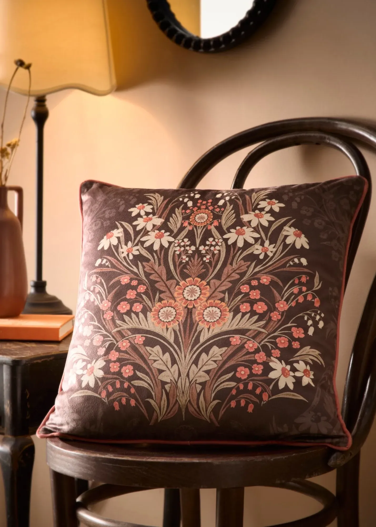 Audrey Velvet Filled Cushion - Brown, Polyester product